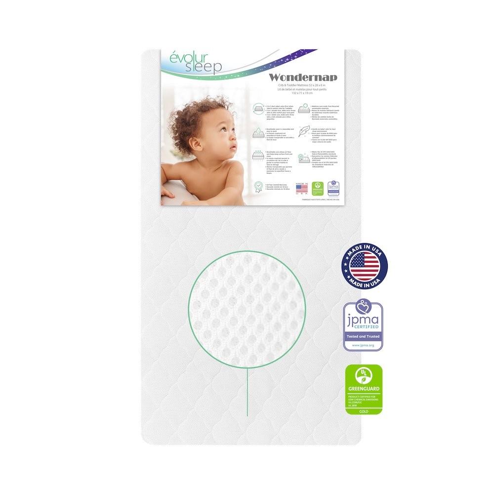 Evolur Wondernap 2 in 1 Full-size Crib Mattress, White