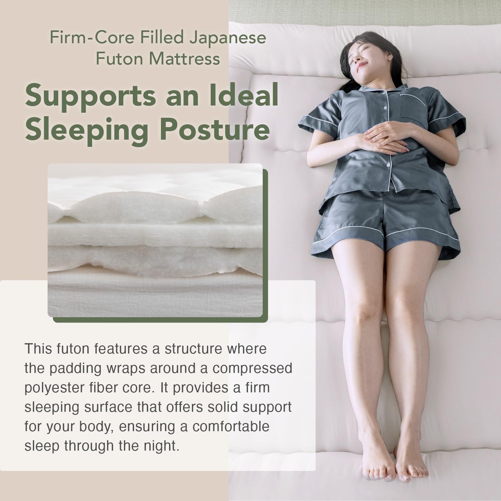 Japanese Futon Floor Mattress, Firm-Core SHIKIBUTON, Made in Japan, Twin