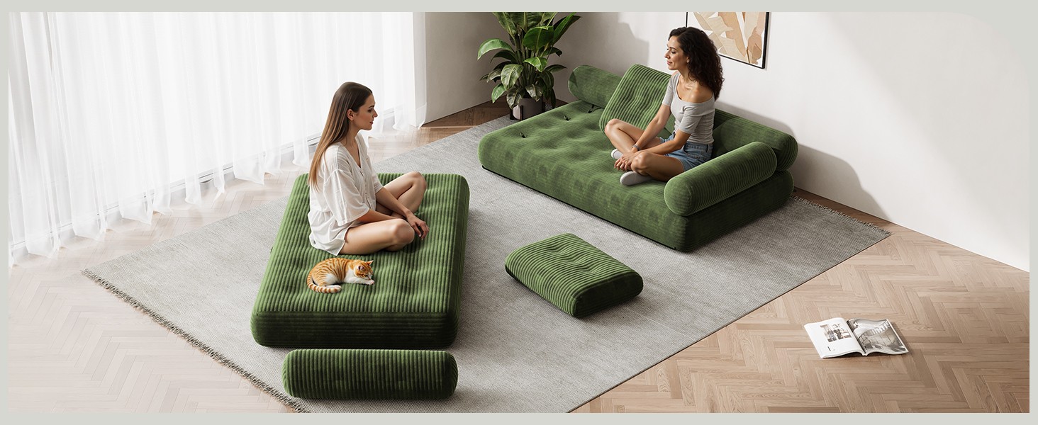 59″ Convertible Sofa Bed, Folding Loveseat Sleeper Chair with Pillows