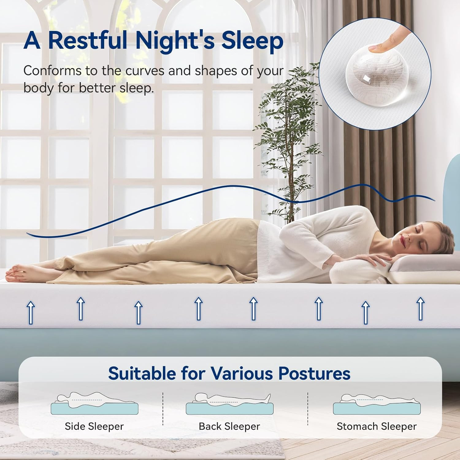 Memory Foam Mattress, Soft Plush Feel, 6 Inch, Full, White/Grey