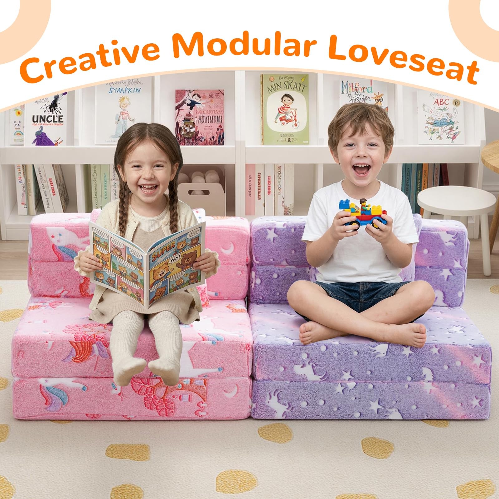 Foldable Futon Chair Bed for Kids, Glow Tri-fold Sofa Bed Convertible Toddler…