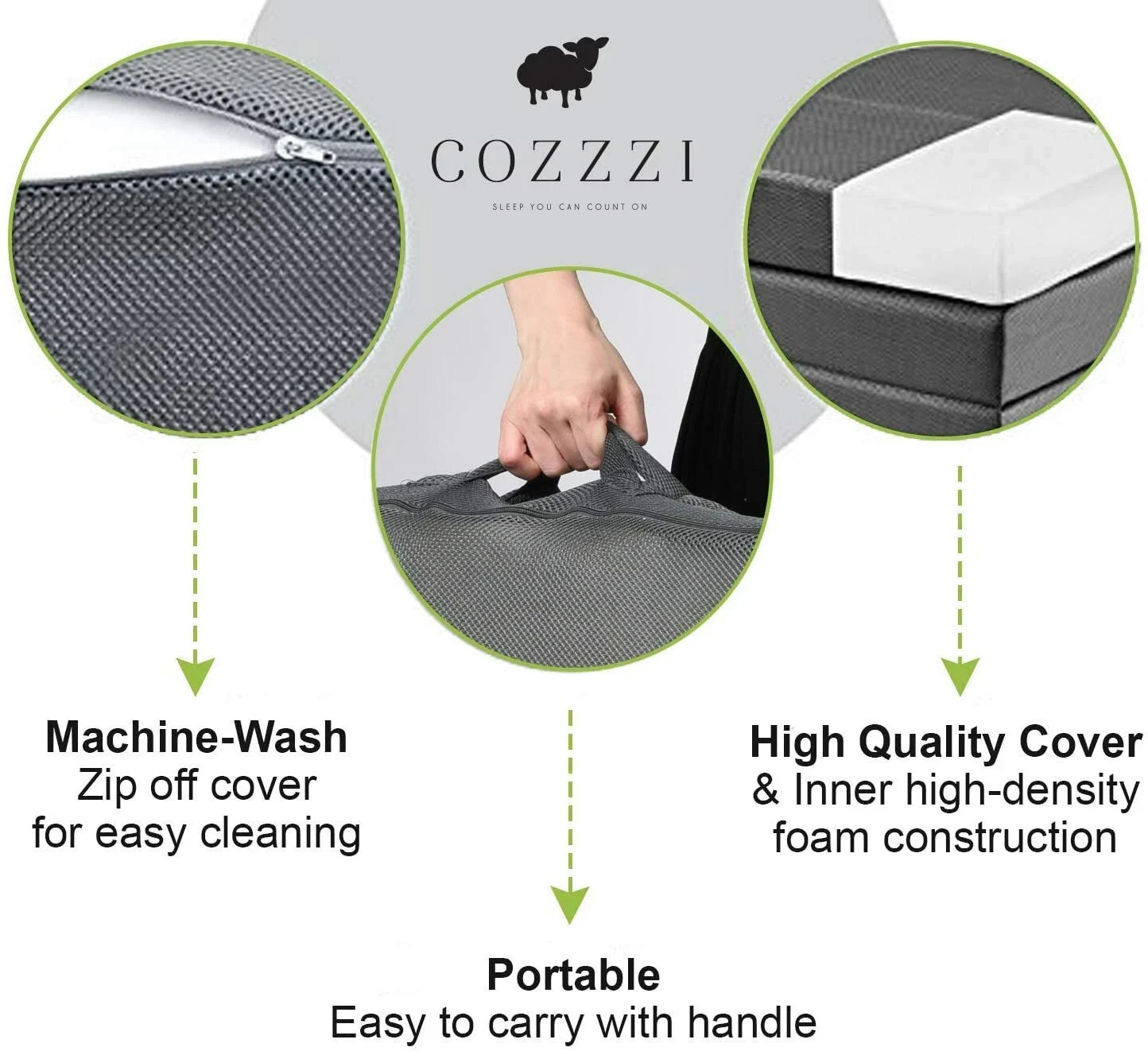 Cozzzi Folding Mattress Twin Size (31) Trifold Foam Topper Portable Sleeping Mat