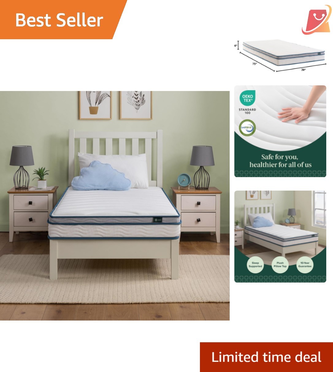 Hybrid Mattress Twin 6 Inch Foam Springs Breathable Support Comfort