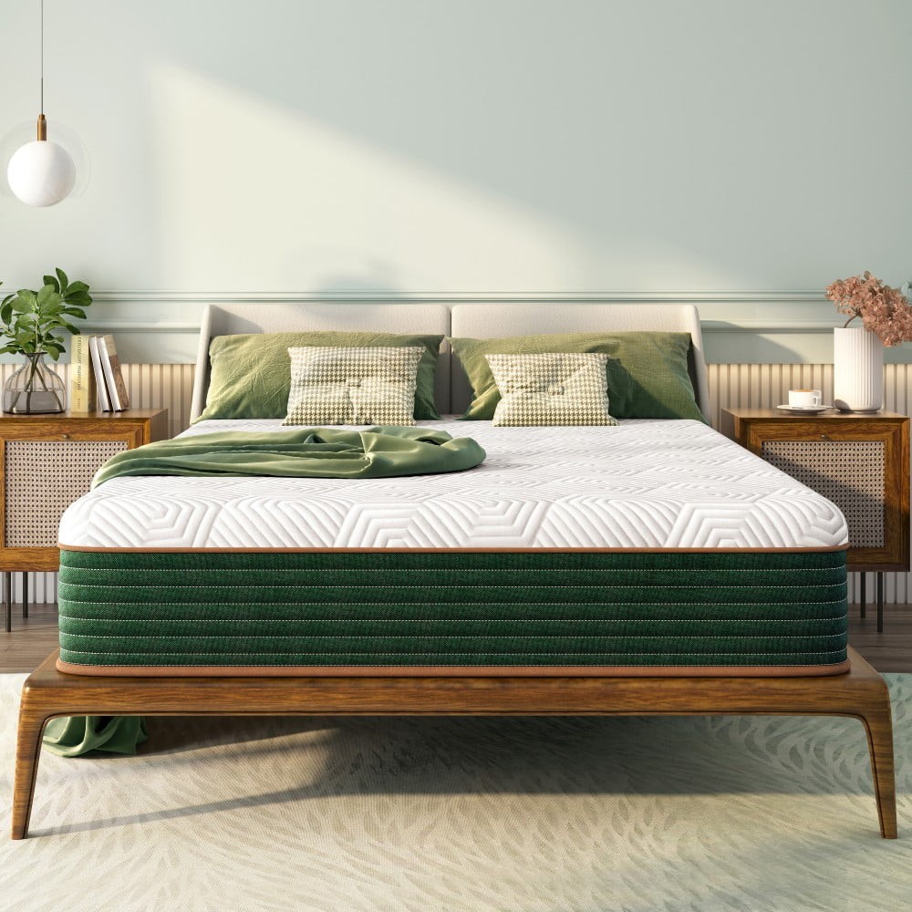 EN ZEFFLY MATTRESS 10″ FULL MATTRESSES INNERSPRING GEL MEMORY FOAM – WHITE/GREEN