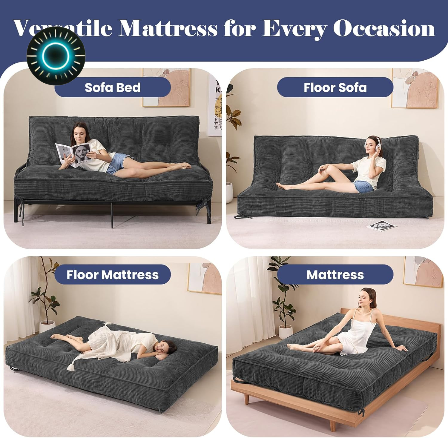 8″ Futon Mattress Full Size Thick Futons Sofa Couch Bed Sleeper Sofa Bed Floor