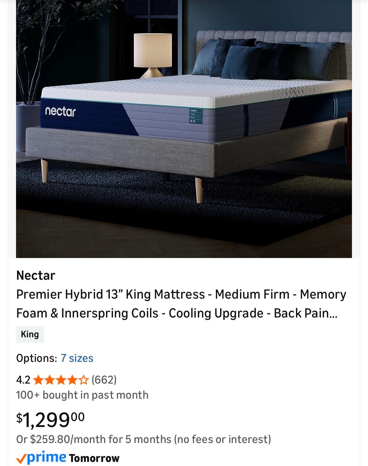 Nectar Premier 13” hybrid king mattress- Fast Shipping