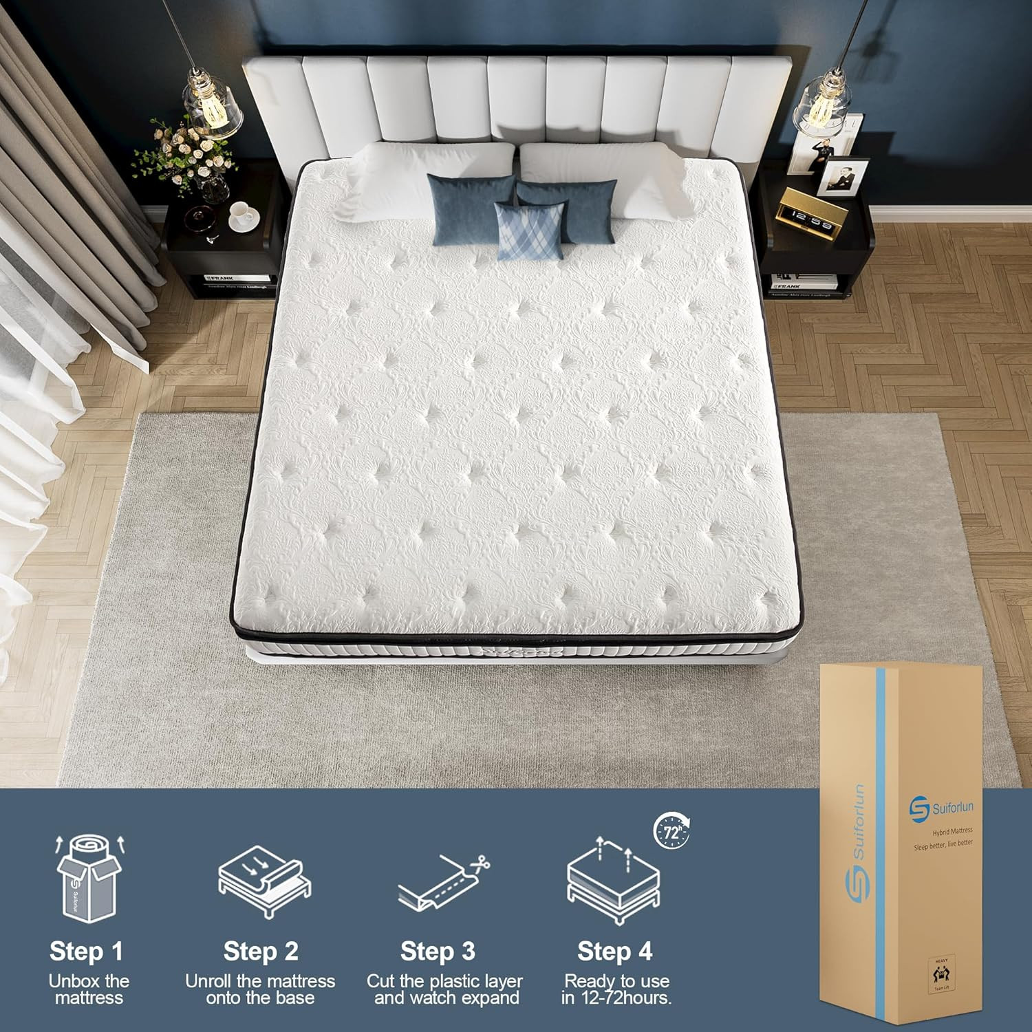 12″ King Gel Memory Foam Hybrid Mattress with 7 Zone Support & Pillow Top