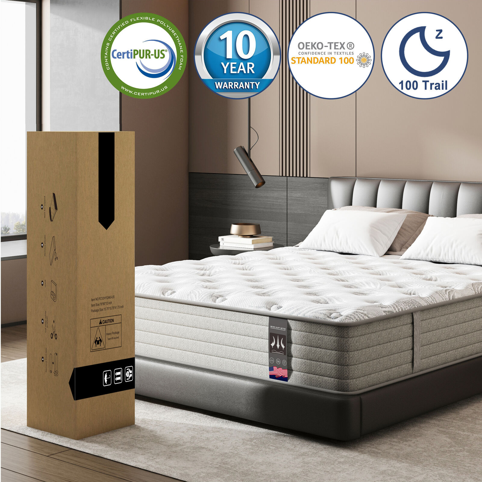 10″ 12″ 14″ Gel Memory Foam Hybrid Spring Twin Full Queen King Mattress in A Box