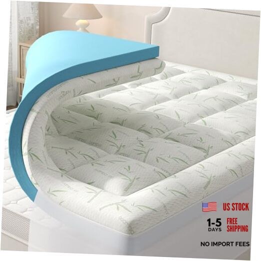 Dual Layer 4 Inch Mattress Topper Memory Foam Mattress Topper Queen Blue White
