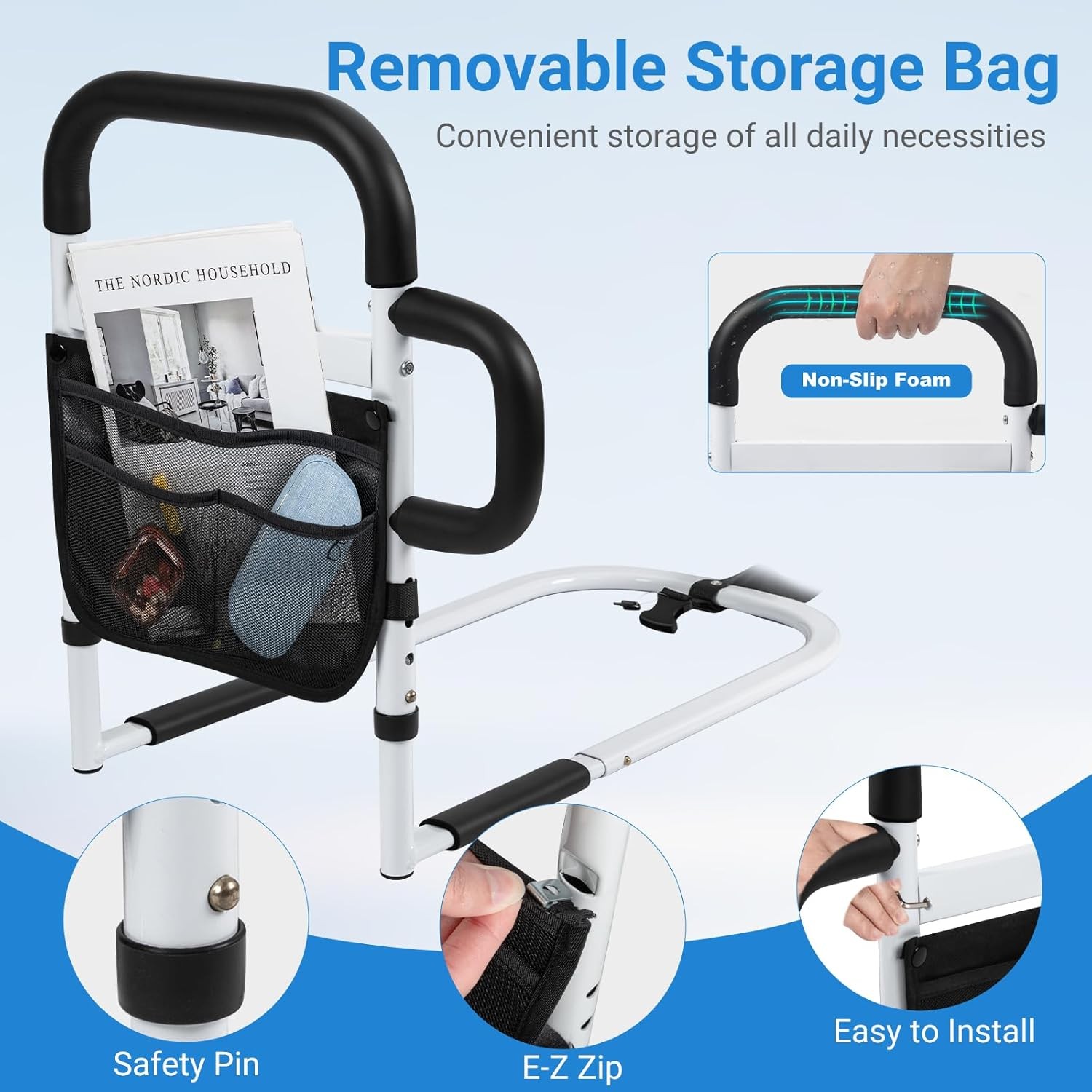 Bed Rails for Elderly Adults Safety Adjustable Bed Side Rails With Storage Bag