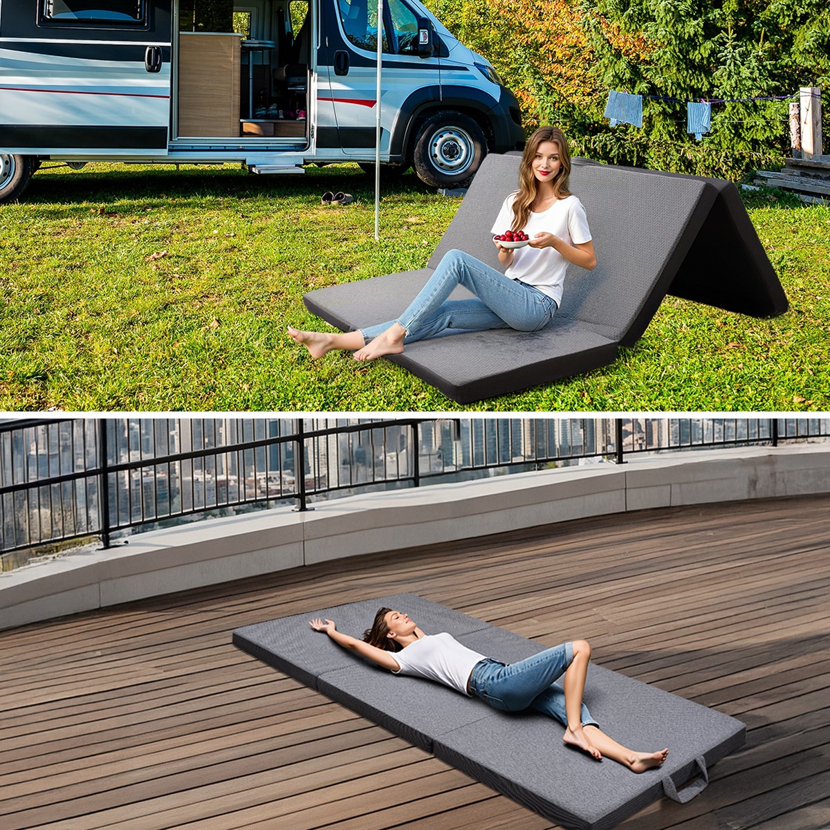 Portable 4/6Inch Folding Mattress Topper with Machine Washable Corduroy Cover