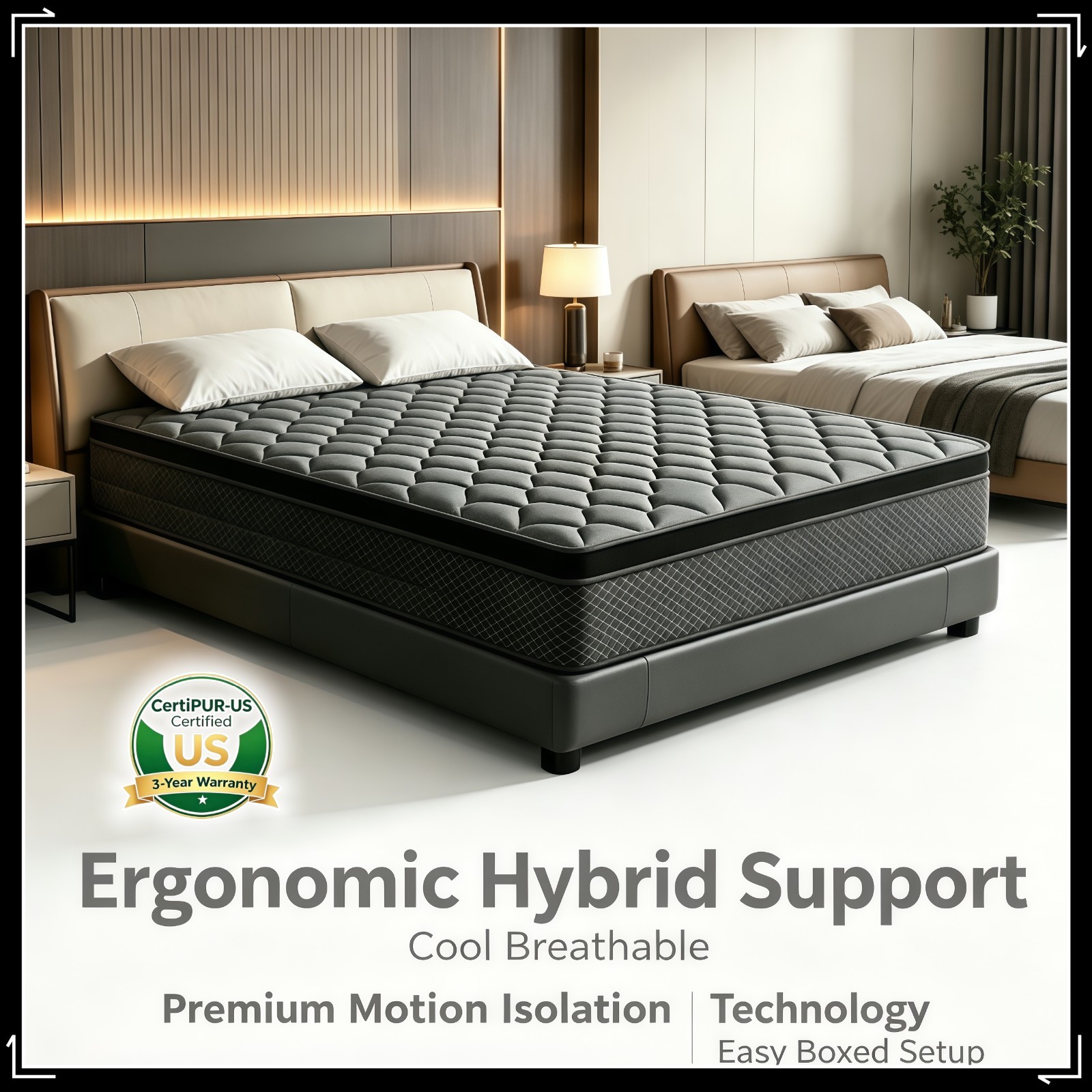 CertiPUR-US Hybrid Spring Memory Foam Mattress Breathable Bed King Size In A Box
