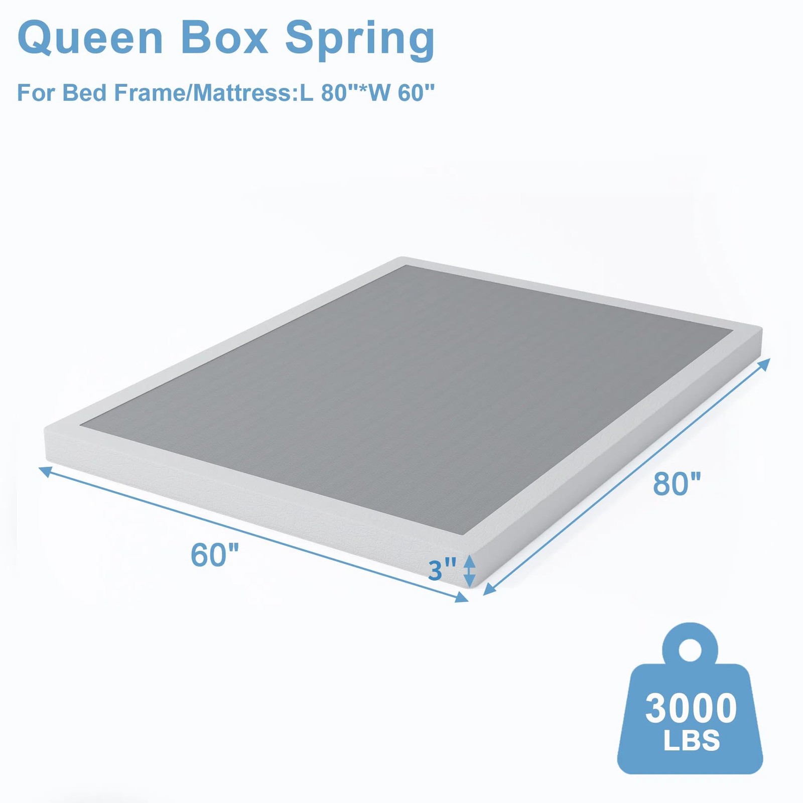 HOBINCHE 3 Inch Queen Size Box Spring, Low Profile Spring Queen, 3