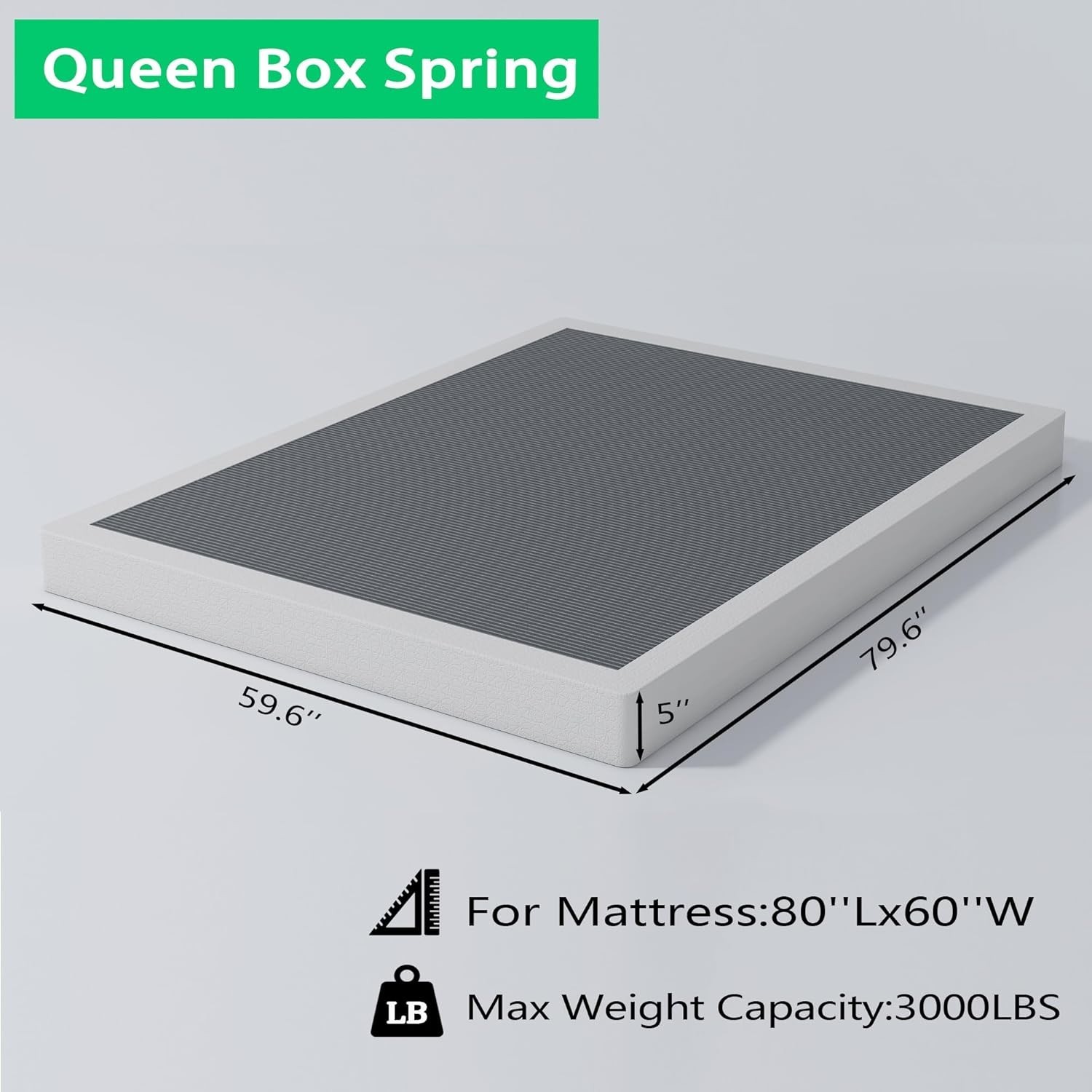 5-inch Heavy Duty Box Spring Foundation | 3000lbs Capacity & No Noise, Queen