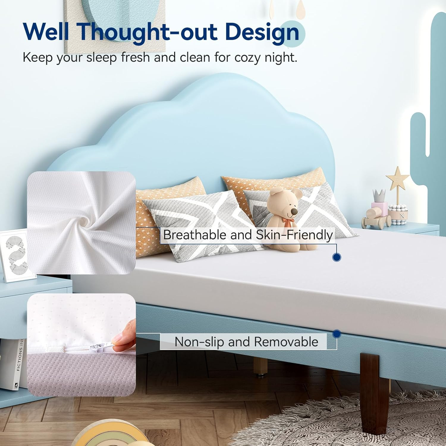 Memory Foam Mattress, Soft Plush Feel, Breathable, 6 Inch, Twin, White/Grey