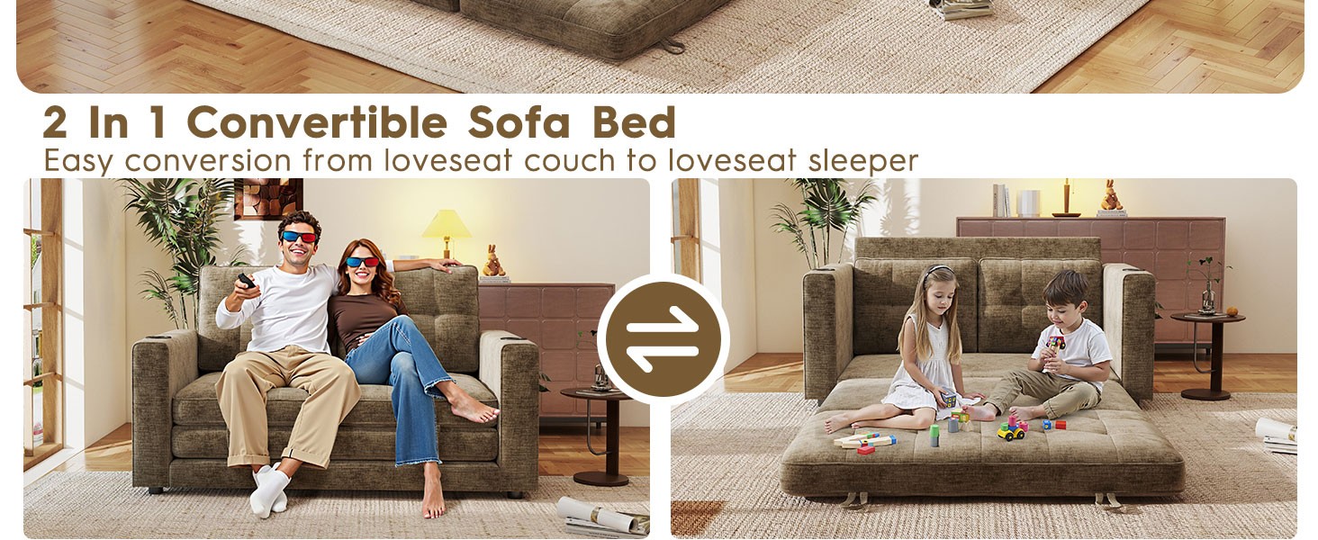 55″ Convertible Folding Sofa Bed, Pull Out Couch Love Seat Sleeper Bed,