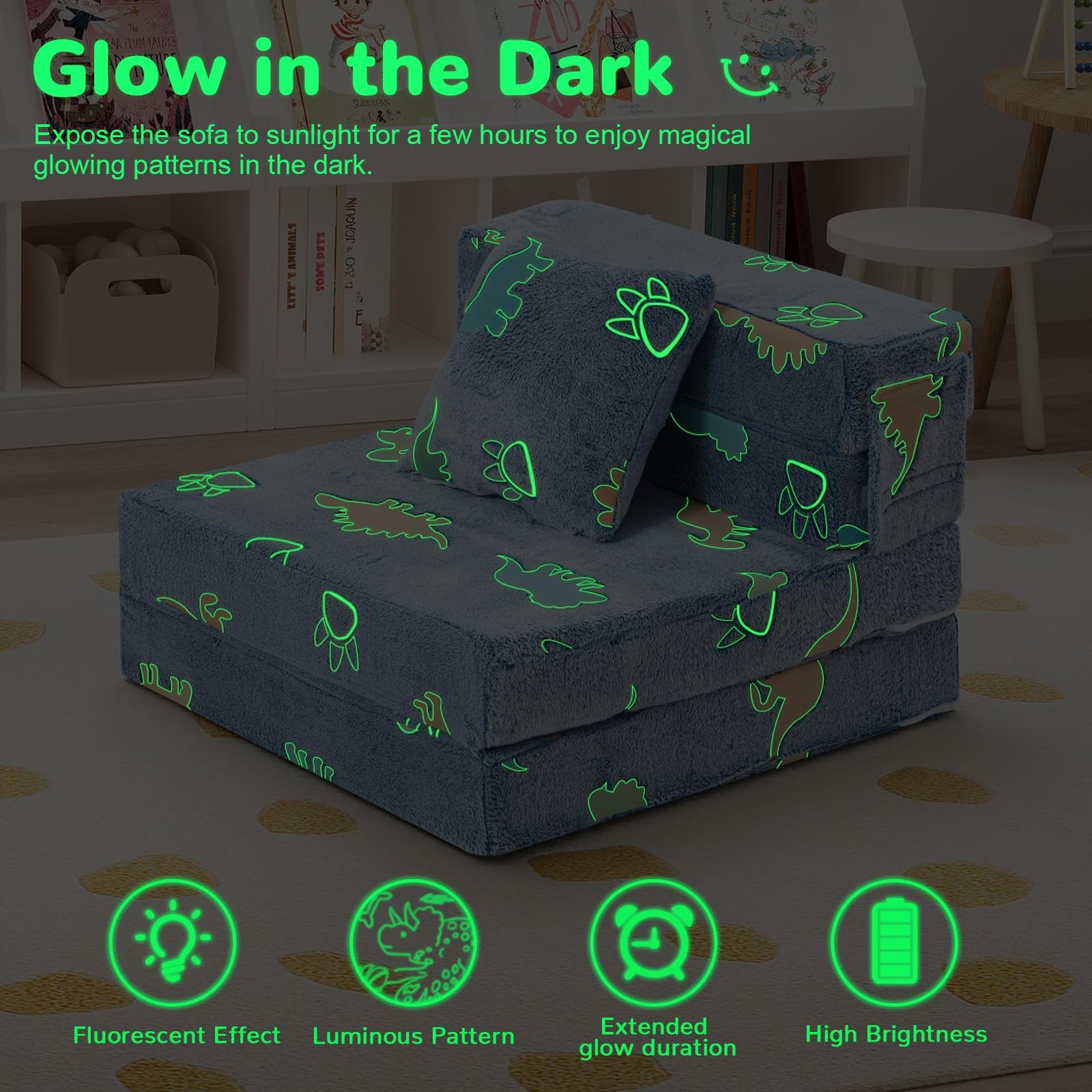 Foldable Futon Chair Bed for Kids, Glow Tri-fold Sofa Bed Convertible Toddler…