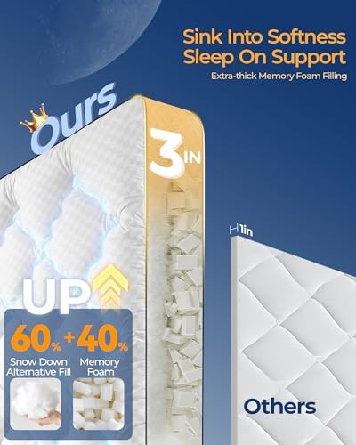 3 Inch Mattress Topper, Extra Thick Memory Foam Mattress Pad for Back Queen
