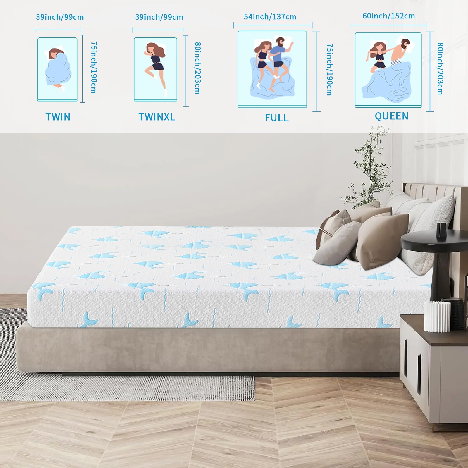 5″6″ Twin Txl Full Queen Memory Foam Mattress, Breathable, with Removable Cover