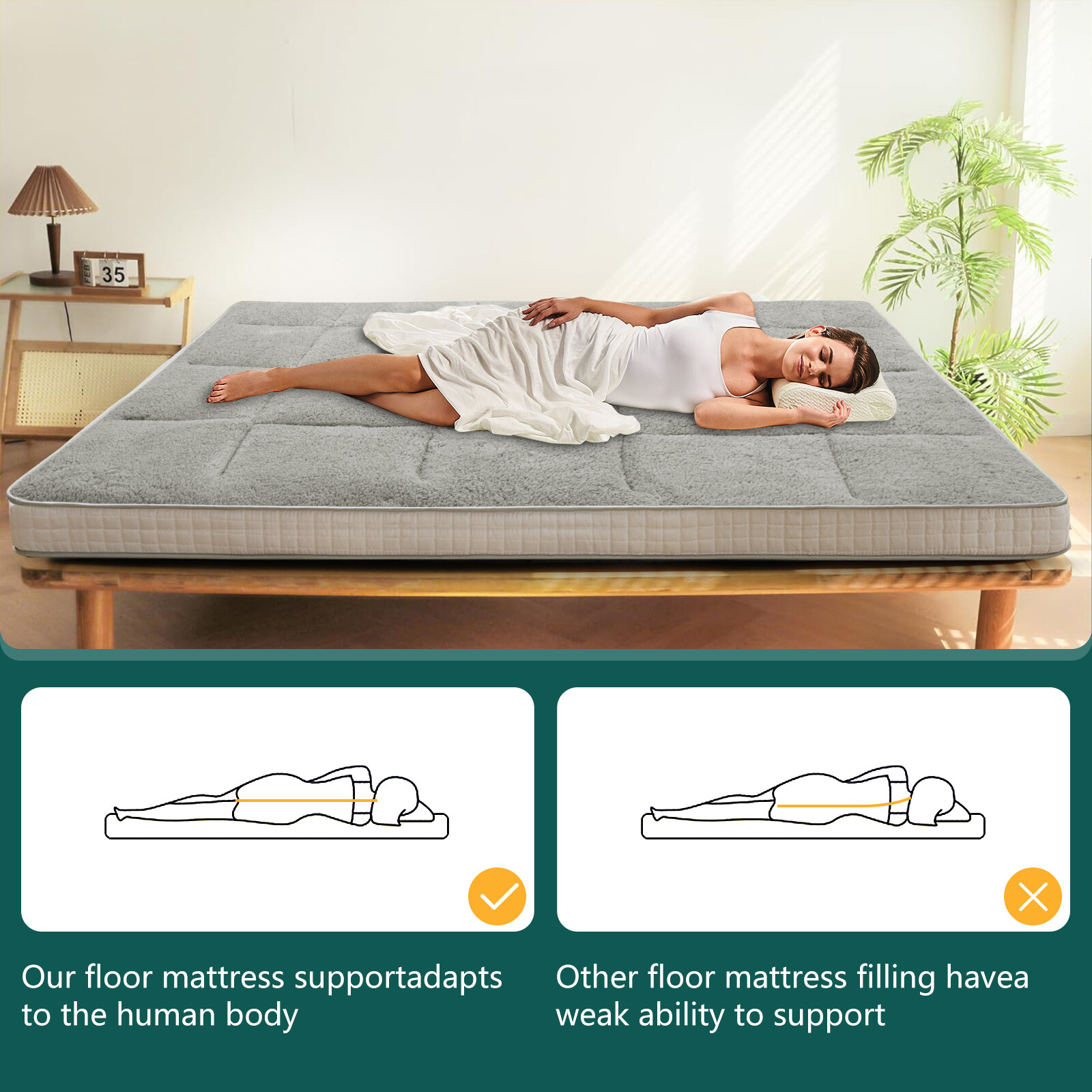 SUNYRISY Futon Mattress, Foldable Sherpa Fleece Mattress Twin Full Queen Size