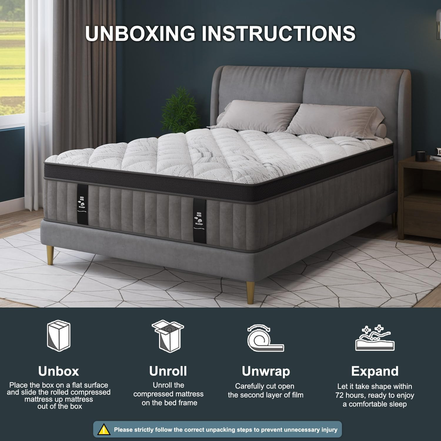 12″ Queen Hybrid Mattress – Medium Firm Memory Foam & Pocket Springs