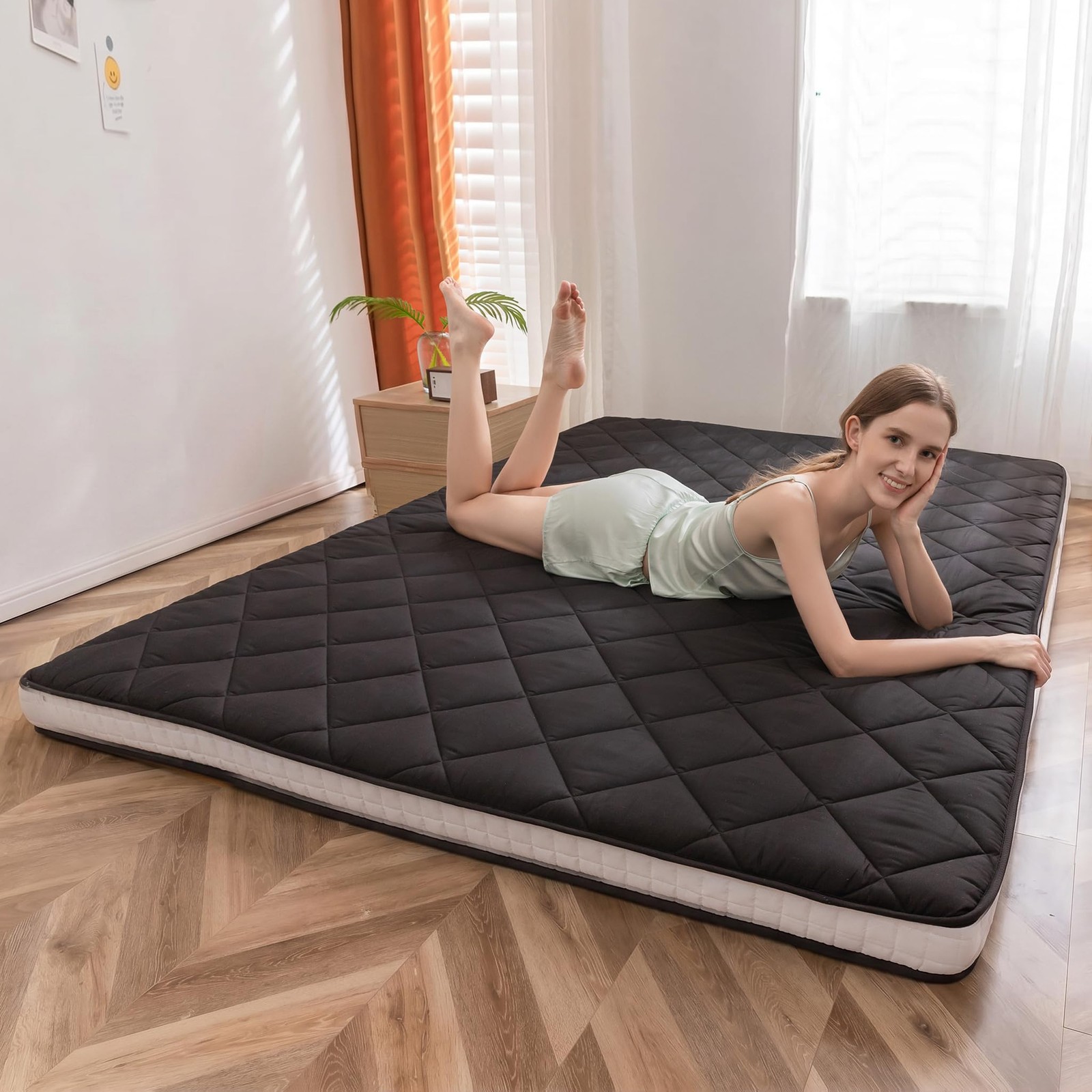 Japanese Floor Futon Mattress King Size, Floor Futon for Adults, Roll Up Fold…