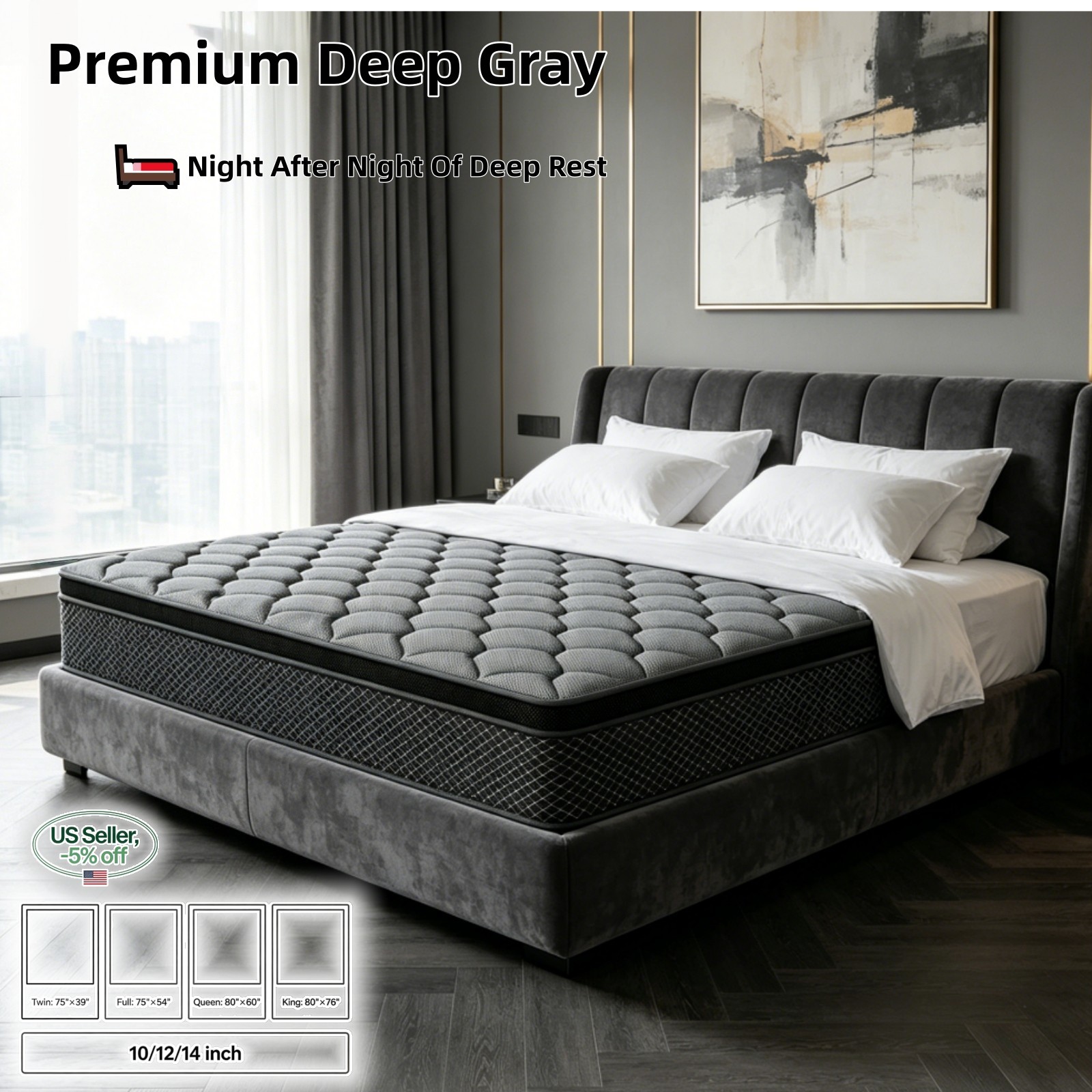 12”&14” Twin Full Queen King Mattress Hybrid Spring Gel Memory Foam Bed Box