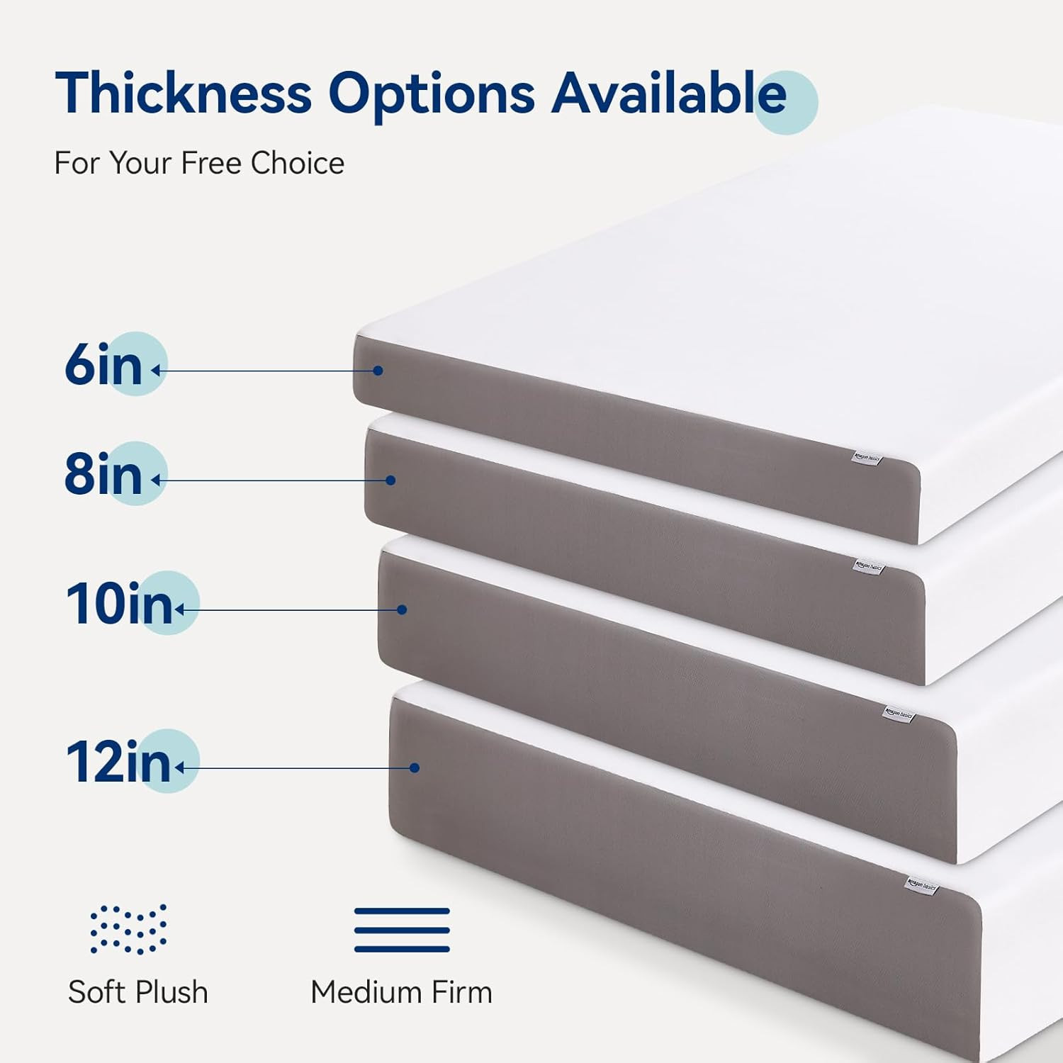 Breathable Memory Foam Mattress, Soft Plush Feel, 10 Inch, Queen, White/Grey