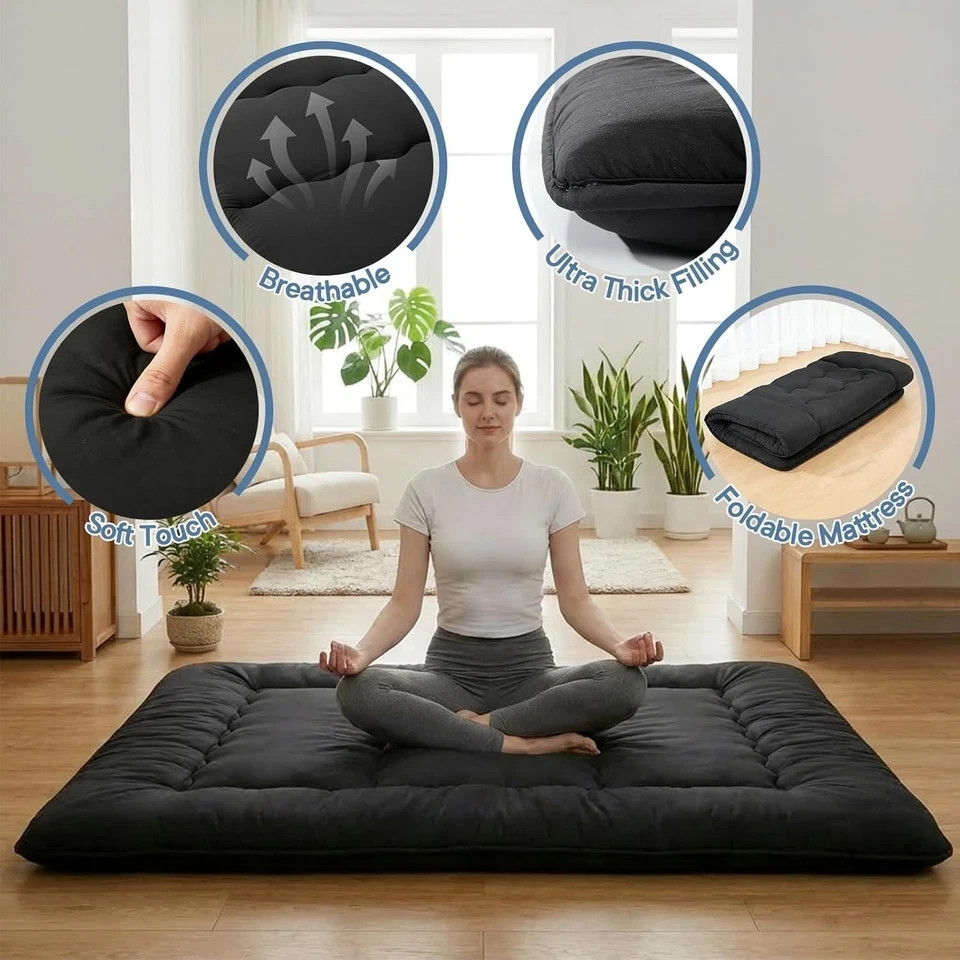 4″ Roll Up Floor Mattress Japanese Foldable Futon Mat Tatami w/ Removable Cover