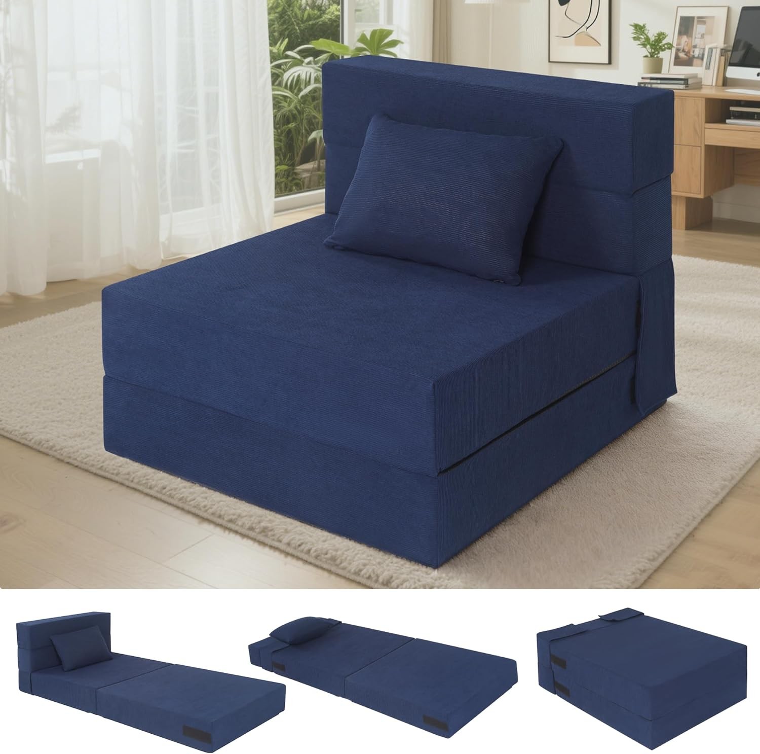 Folding Sofa Bed, 4 in 1 Convertible Fold Out Single Chair Bed with