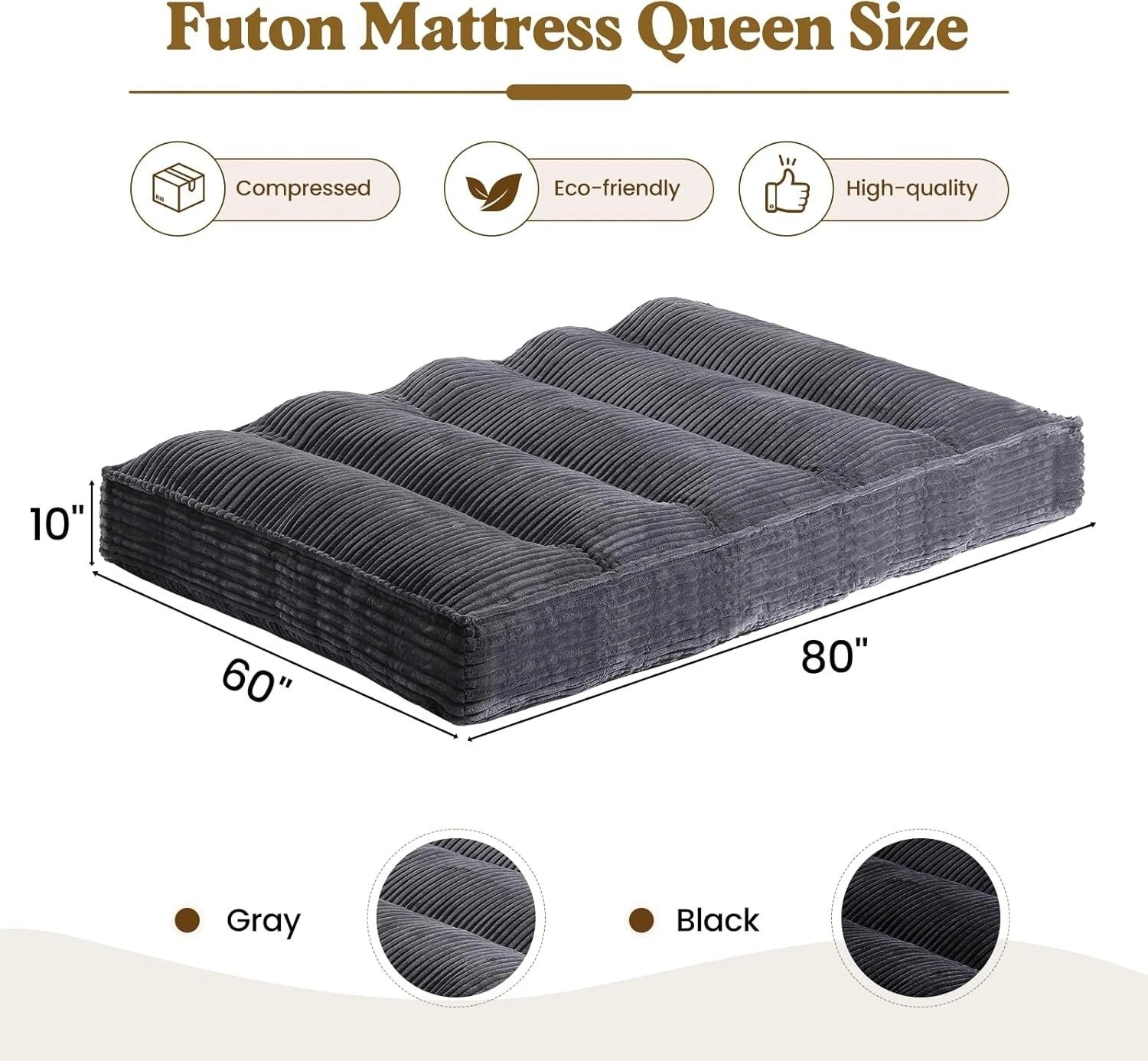 10″ Queen Futon Mattress – Soft & Supportive Folding Sofa Bed for Every Space