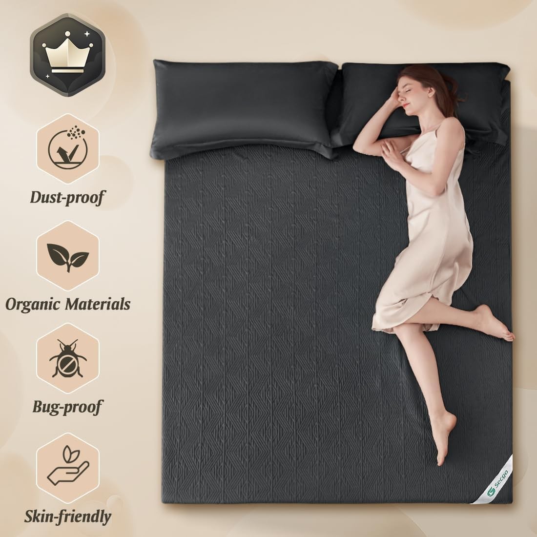 Black Premium Jacquard 100% Waterproof Full Mattress Protector, Full,