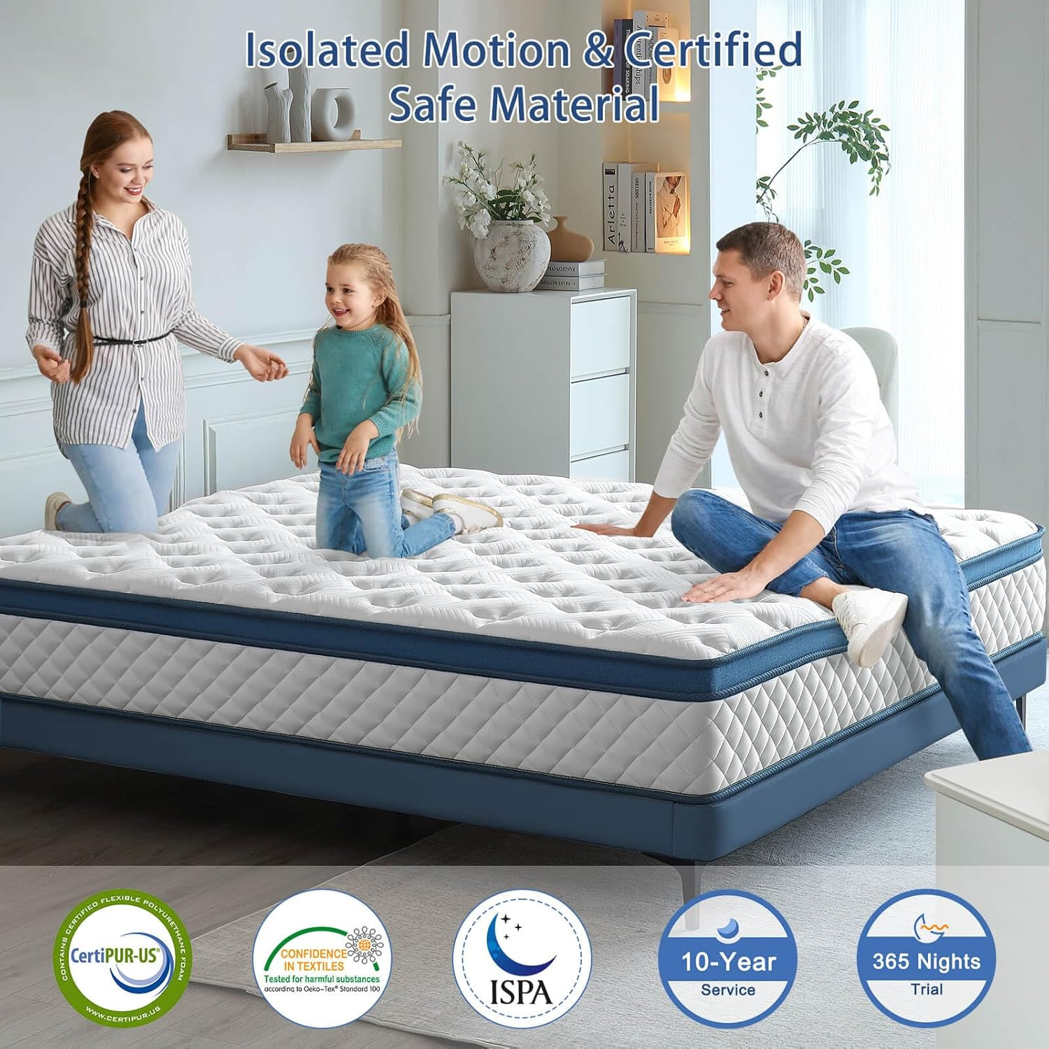 10″ Medium Firm Hybrid Full Mattress – Memory Foam & Pocket Springs, CertiPUR-US