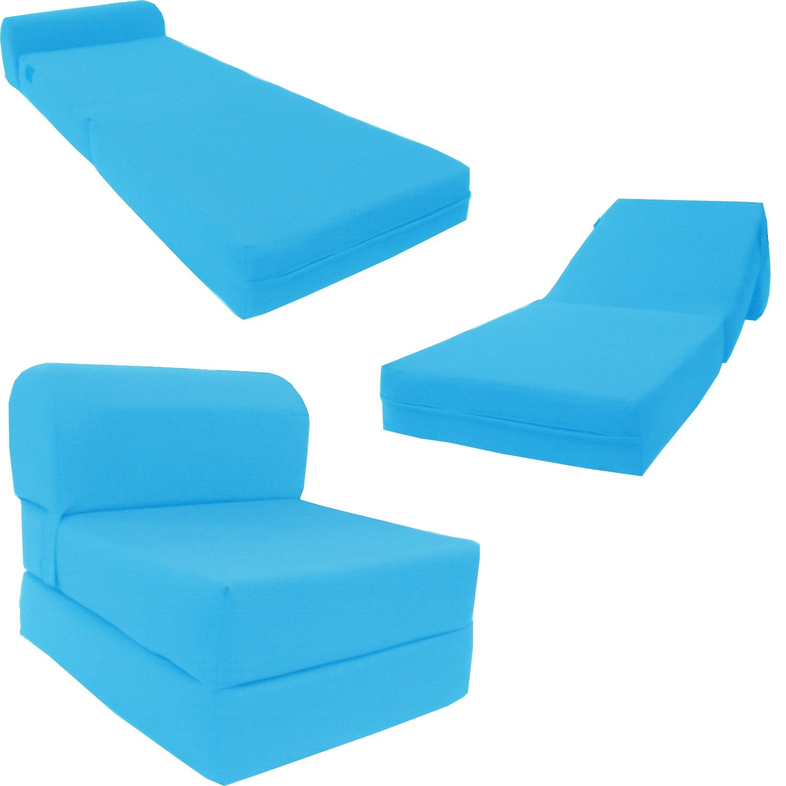 Flip Chair Folding Foam Beds, Foldable Guest Sofa Bed, Couch 6x24x70, Turquoise