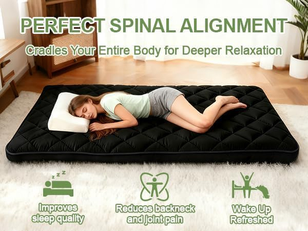 Japanese 4″ Thick Futon Floor Mat for Adults & Kids – Foldable Sleeping Pad