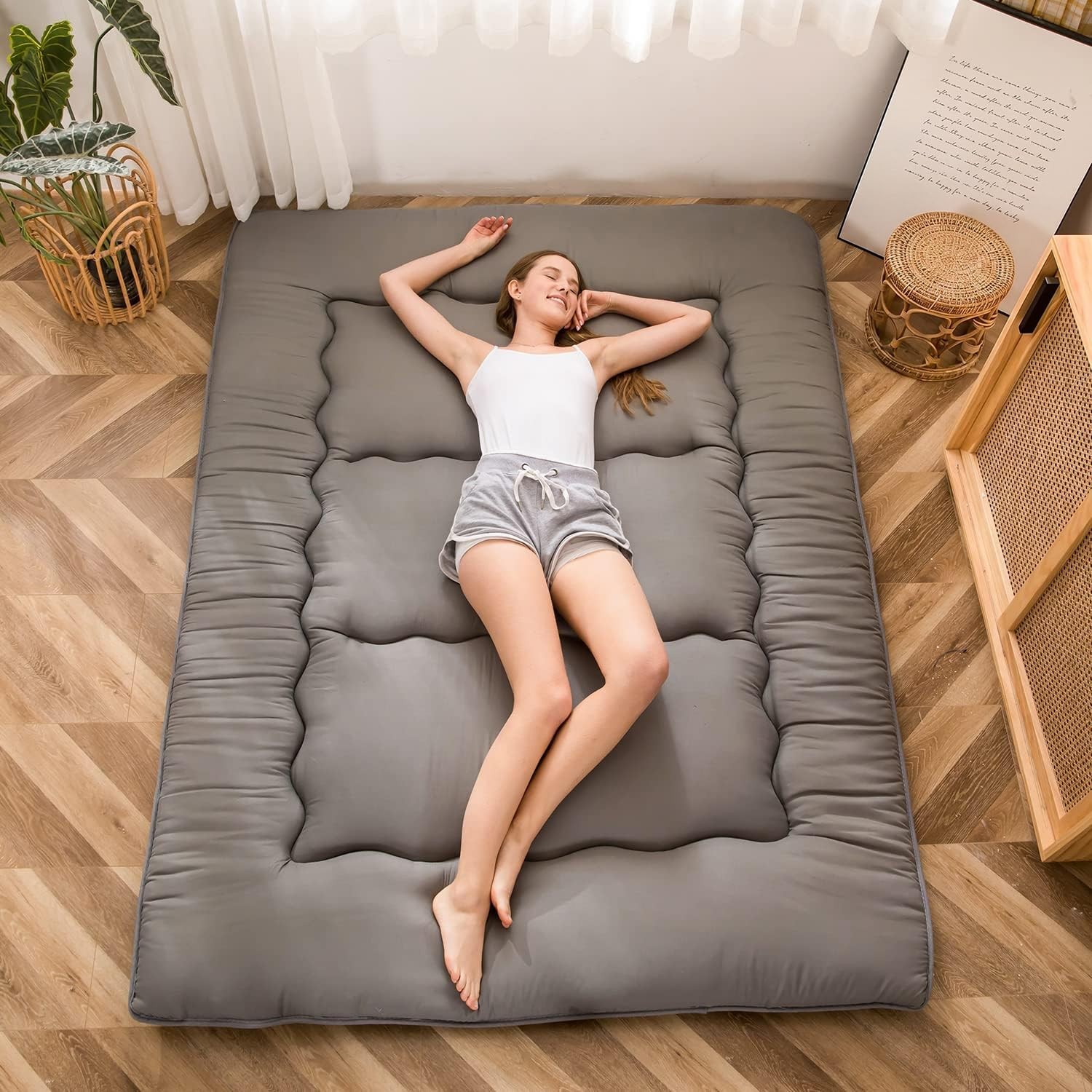 Shiki Futon Mattress Charcoal Grey King Size Tatami Sleeping Pad Roll Couch
