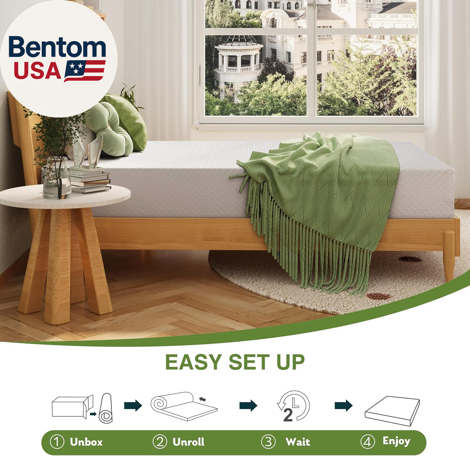 8 Inch Twin Mattress, Memory Foam Mattress with Cooling Green Tea Gel, Relieve P