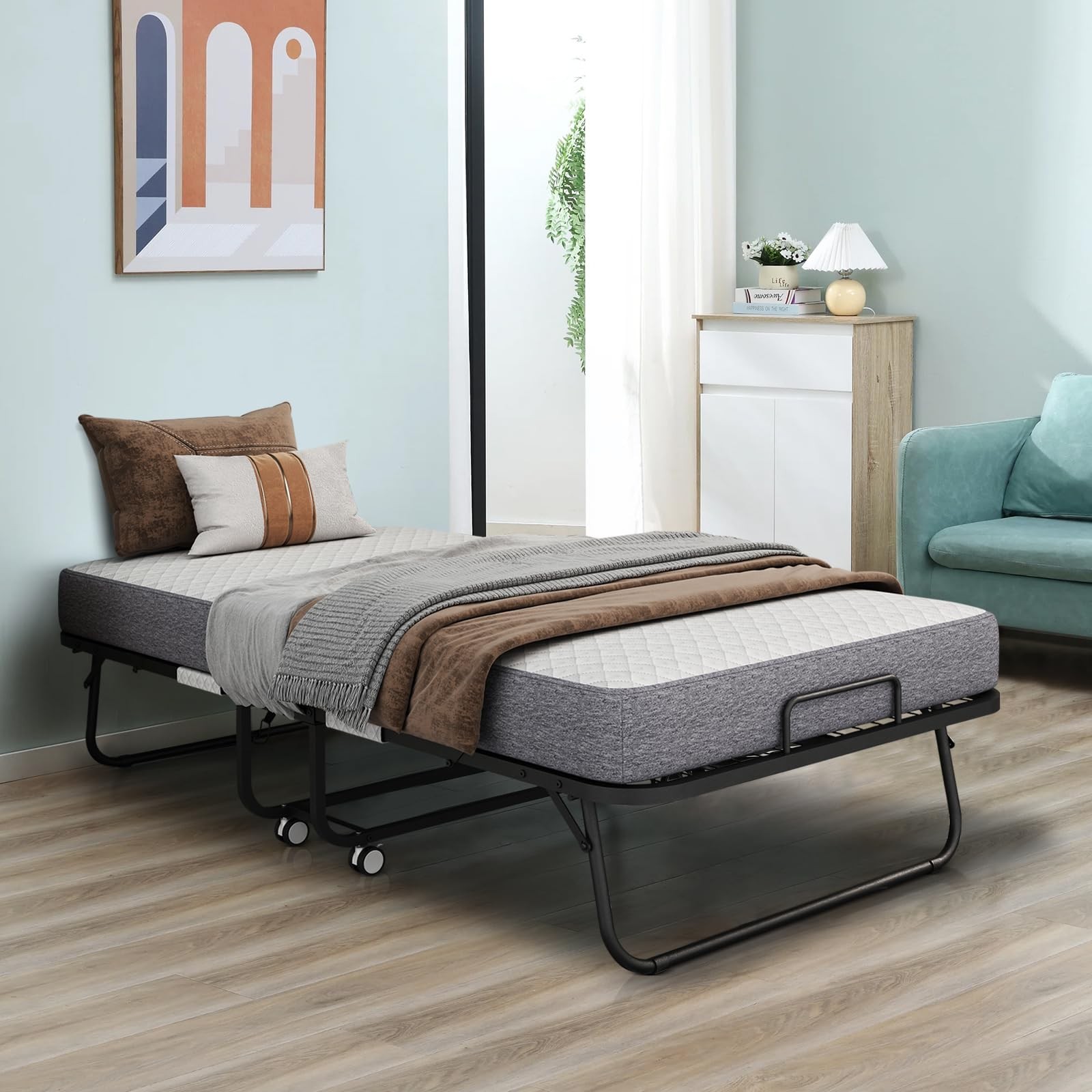 Folding Bed with Memory Foam Mattress for Adults Portable Space Saving Cot Size