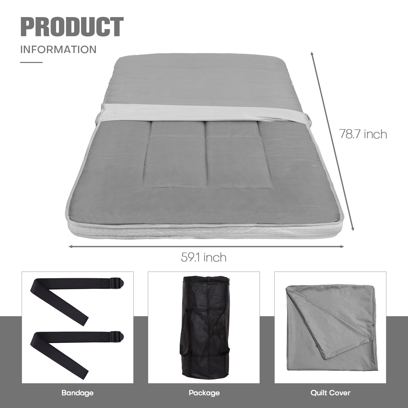 4″ Japanese Tatami Futon Roll-Up Mattress Memory Foam Floor Pad w/ Bag & Cover
