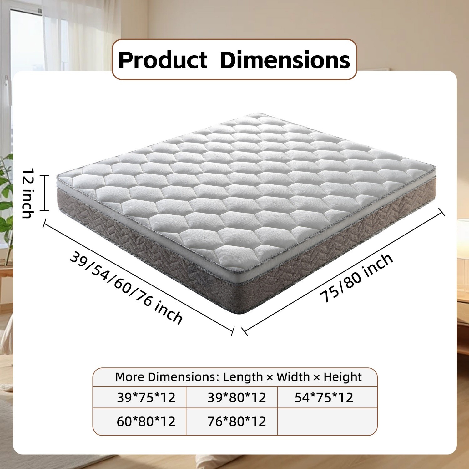 12” Full/Queen Size Breathable Mattress w/ Hybrid Pocket Spring & Memory Foam