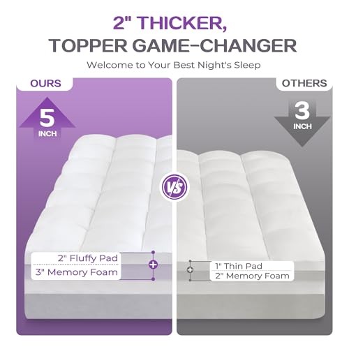 Dual Layer 5 Inch Memory Foam Mattress Topper Size, 3 Inch Gel King White