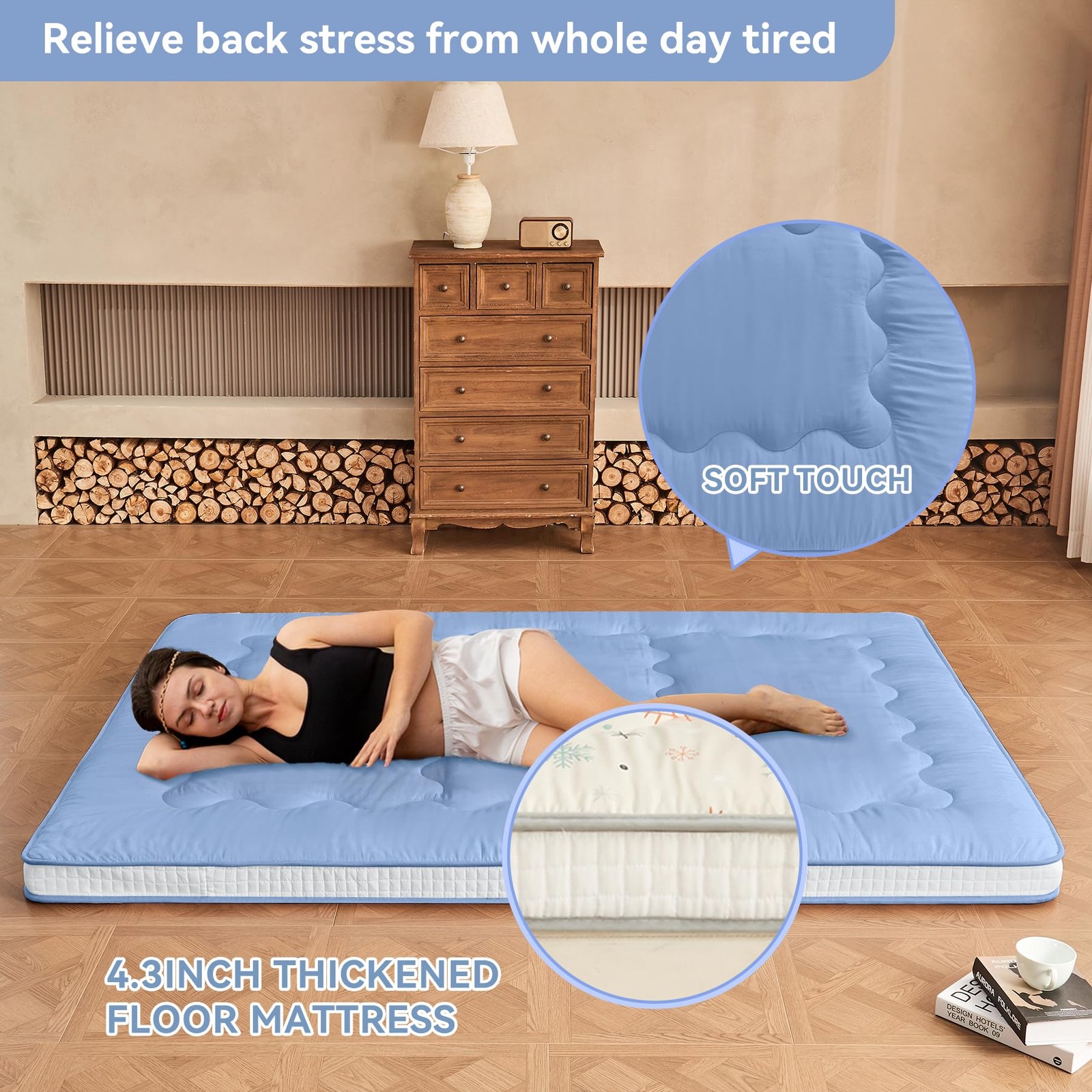 Japanese Floor Futon Mattress Extra Thick Folding Roll Up Bed Topper Mat for …