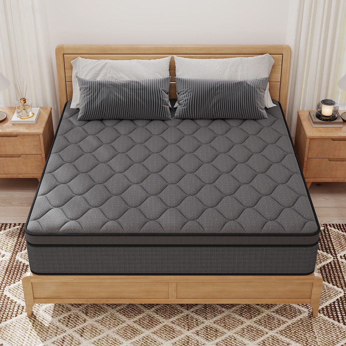 12″14″ Hybrid Mattress Gel Memory Foam Spring Twin Full Queen King Size In A Box