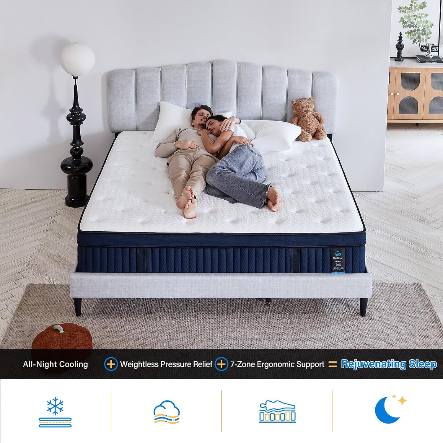 14″ Cal King Mattress, Ice Silk Cover, Euro Top Gel Foam & Pocketed Coils