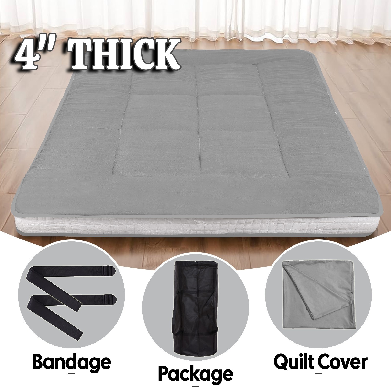 Japanese Tatami Floor Mattress 4″ Futon Mattress Folding Roll Up Sleeping Pad