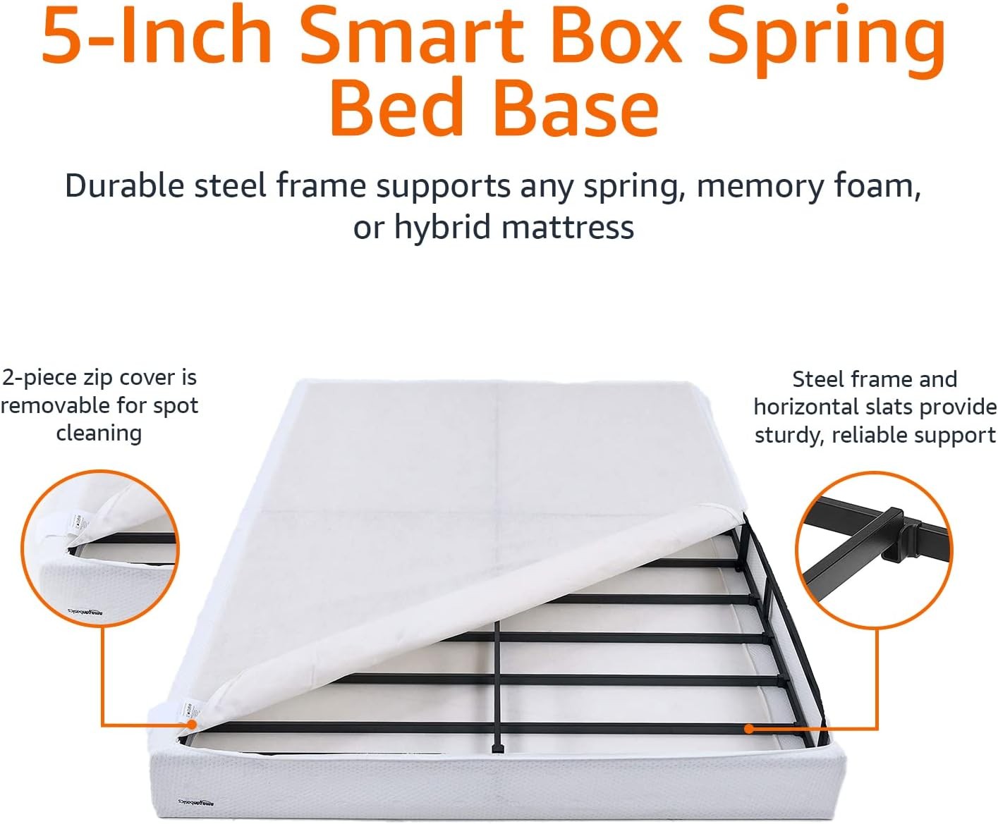 Amazon Basics Smart Box Spring Bed Base, 5-Inch Full(74"L x 53"W)