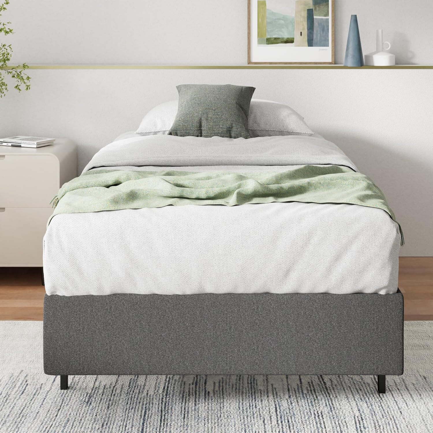 9 Inch Wonderbox Smart Box Spring Twin Mattress Foundation Quick Assembly Grey