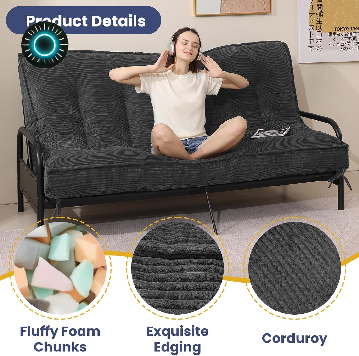 8″ Futon Mattress Full Size Thick Futons Sofa Couch Bed Sleeper Sofa Bed Floor