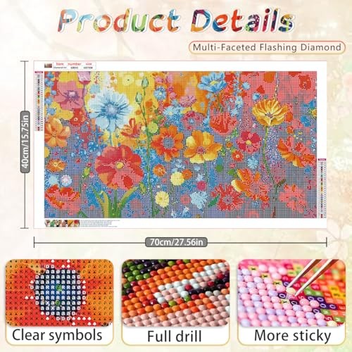 Ohhvvow Kit de arte de diamantes de flores multicolor 27.5×15.7 Inch Flor