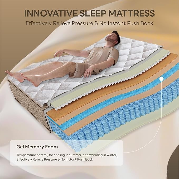 12″ Colchones QUEEN Size De Espuma 12 Pulgadas Memory Foam Bed Hybrid Mattress